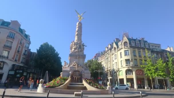 Reims Francie 2022 Malebná Městská Krajina Výhledem Fontánu Sube Která — Stock video