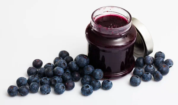 Homemade Blueberry Jam Fresh Ripe Blueberries White Background Concept Healthy — Stockfoto