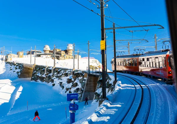 Zermatt Switzerland January 2022 Train Mountain Rack Railway Connecting Zermatt — Stock Photo, Image