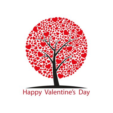 Beyaz arka planda kalbi olan bir ağacın vektör çizimi Sevgililer Günü 'nde tebrik ederim.