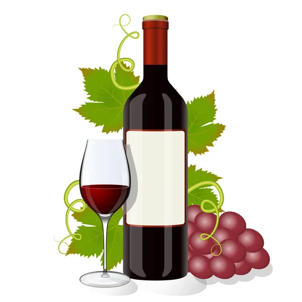 Διάνυσμα Απεικόνιση Μιας Φιάλης Σταφυλιών Και Ενός Ποτηριού Κρασιού Λευκό — Διανυσματικό Αρχείο