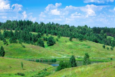 yeşil tepeler ve mavi gökyüzü arka plan ağaç