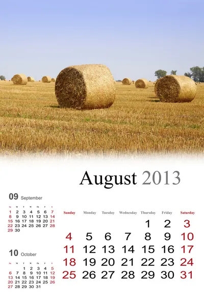 2013 Calendar.August — Zdjęcie stockowe