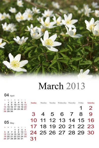 2013 Calendar. March. — Stock Photo, Image