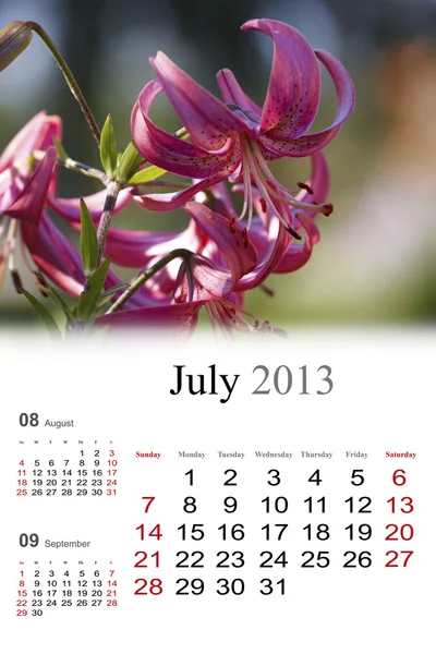 Ημερολόγιο 2013. Ιουλίου — Φωτογραφία Αρχείου