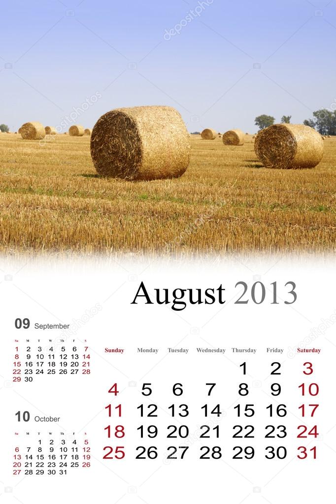 2013 Calendar.August