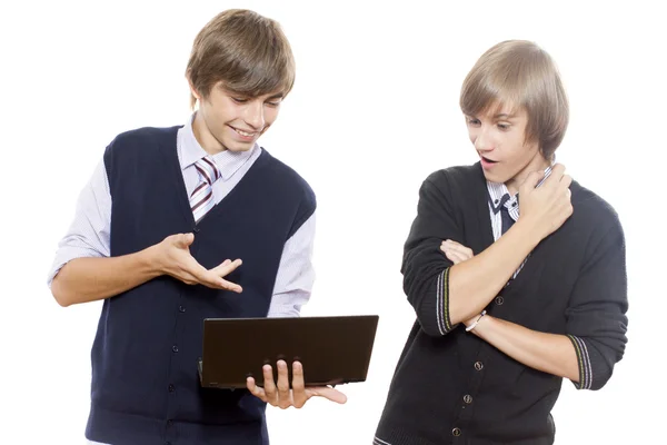 Two guys look the computer — Stock Photo, Image