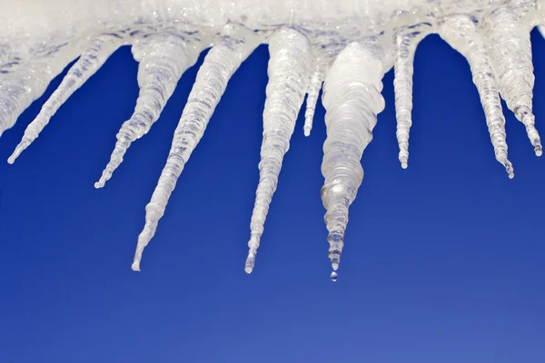 Icicli contro il cielo blu scuro — Foto Stock