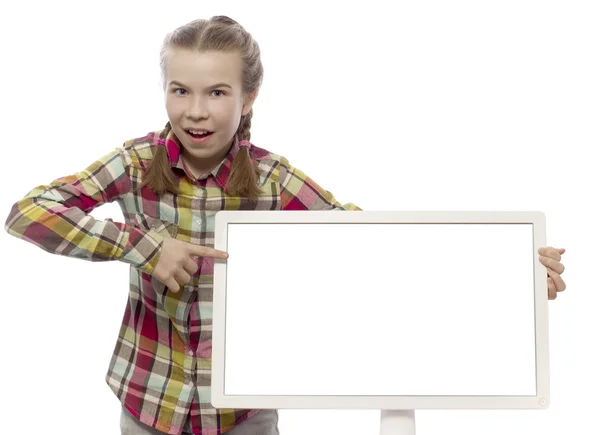 Menina segurando computador tablet — Fotografia de Stock