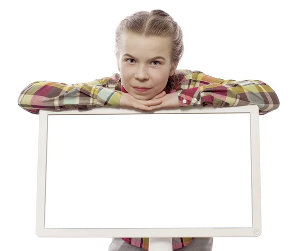 Menina segurando computador tablet — Fotografia de Stock