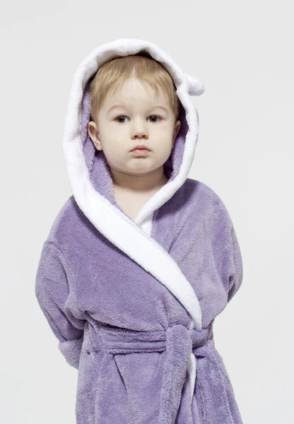 Little boy in bathrobe — Stock Photo, Image