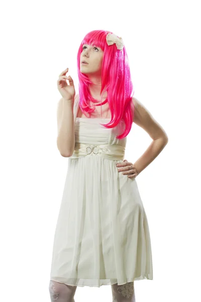 粉红色头发的女孩 — 图库照片