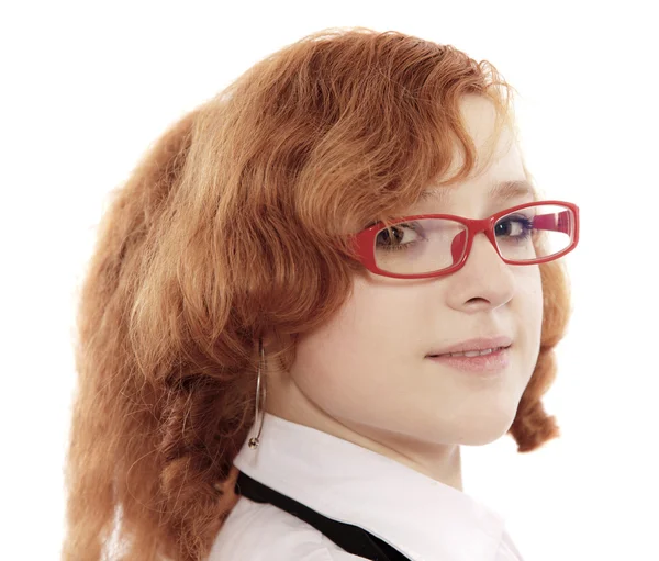 Nahaufnahme Farbbild des glücklichen Mädchens mit Brille — Stockfoto