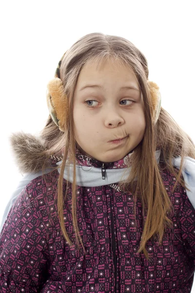 Fechar-se de uma menina engraçada pensando — Fotografia de Stock