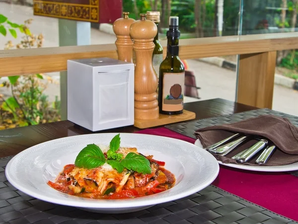 Portion of lasagna in cafe — Stock Photo, Image