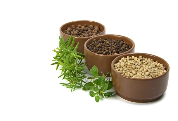 Spice in bowls and herbs — Stock Photo, Image