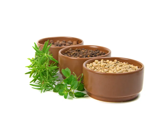Spice in bowls and herbs — Stock Photo, Image