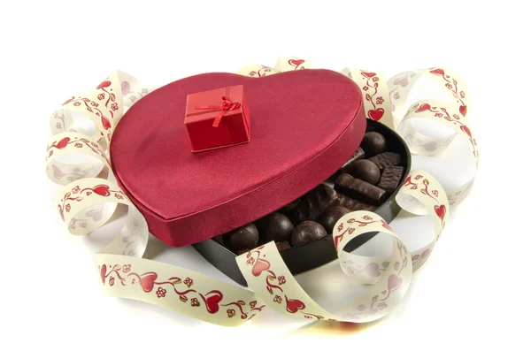 Box in the form of heart with candy — Stock Photo, Image