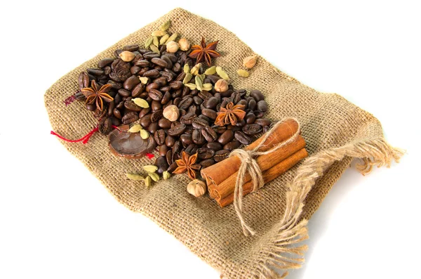 Burlap bag with cofee bean — Stock Photo, Image