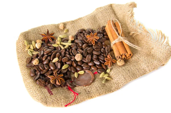 Burlap bag with cofee bean — Stock Photo, Image