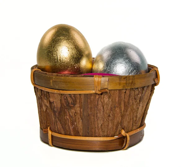 Easter eggs in basket — Stock Photo, Image