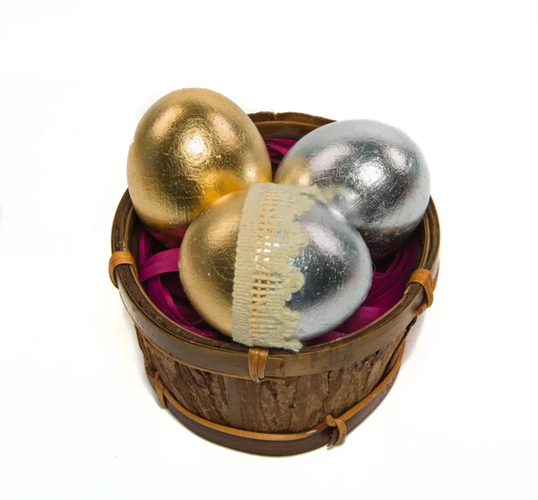 Easter eggs in basket — Stock Photo, Image