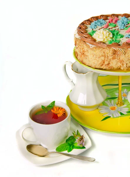 Herbal tea with cake — Stock Photo, Image