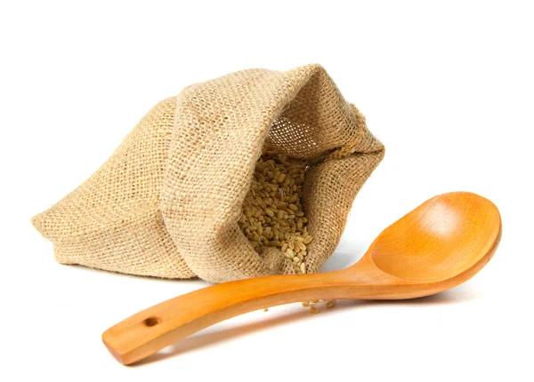 Seeds of wheat in bag — Stock Photo, Image