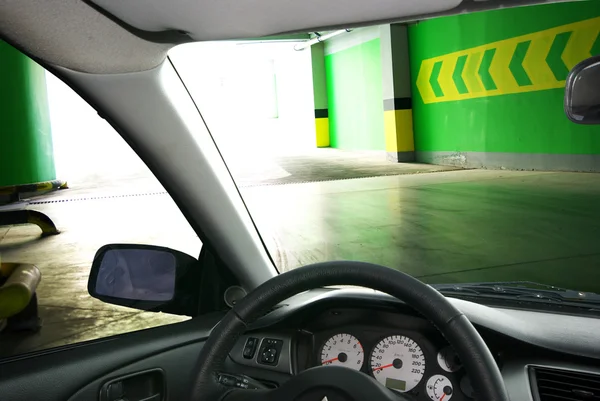 Into the car. Parking under ground. — Stock Photo, Image