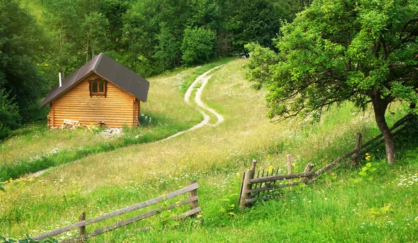 House in mountain meadow — Stock Photo, Image