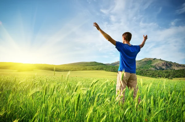 Man in green meadow. — Stock Photo, Image