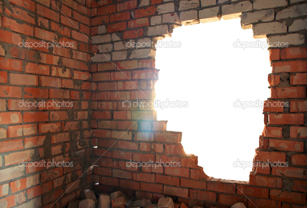 Broken bricks wall