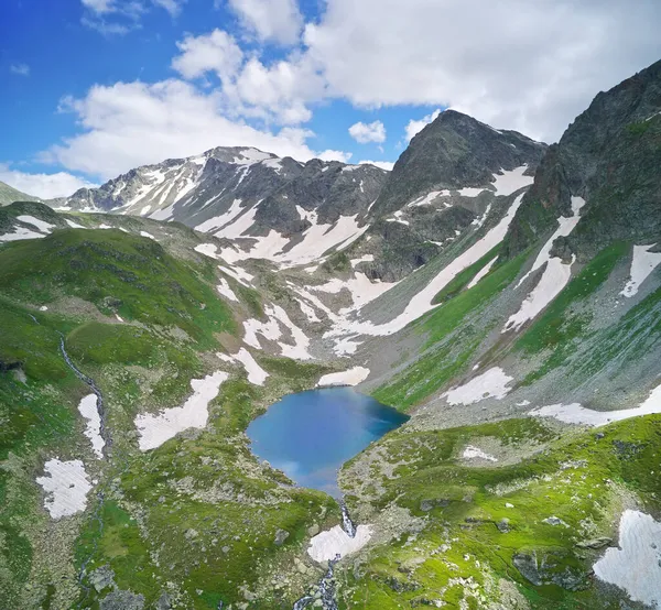 Aerial Beautiful Summer Landscape Caucasus Mountain Dukka Lakes Arkhyz Village — Stock Photo, Image