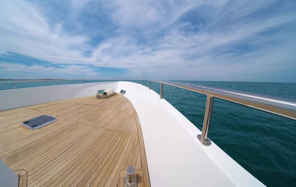 Yacht Panorama Deck Calm Sea Water Day Modern Luxury Transportation — Foto de Stock