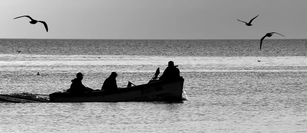 Silhouettes of fishers — Stock Photo, Image