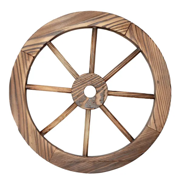 Velha roda do vagão de madeira no branco Fotos De Bancos De Imagens