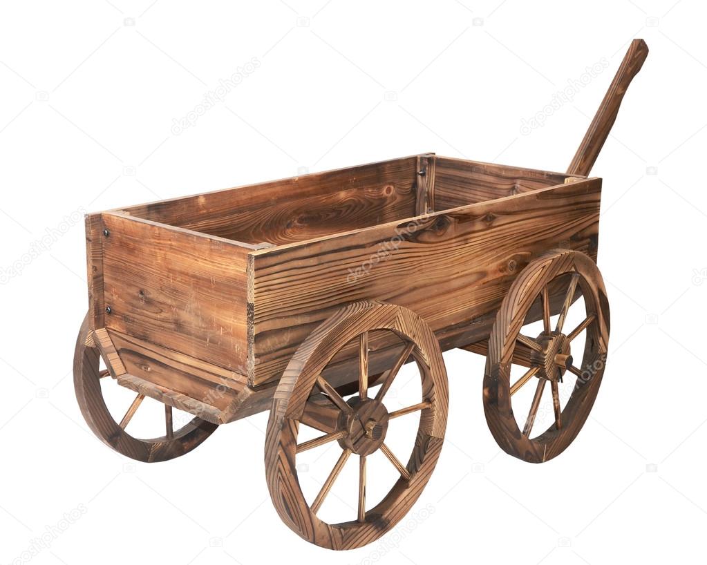 Vintage wooden cart isolated on white