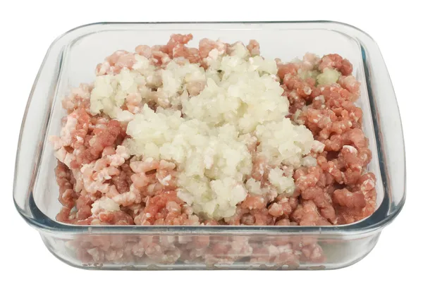 Raw minced meat with onion — Stock Photo, Image
