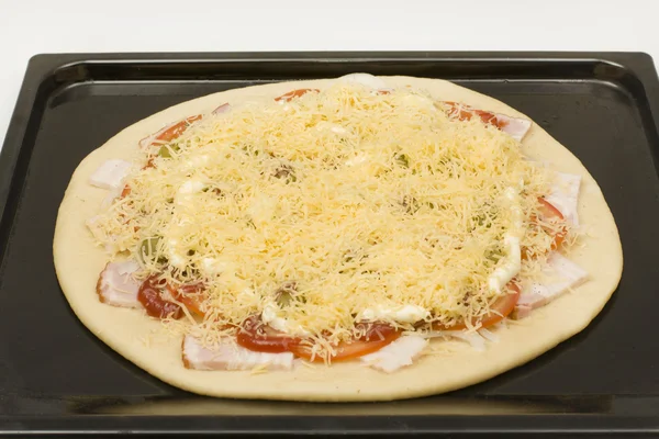 Semifinished packed in the pan pizza — Stock Photo, Image