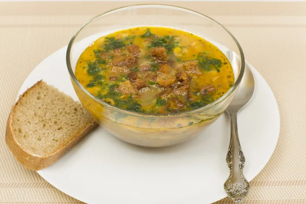 Sopa campesina con pan — Foto de Stock