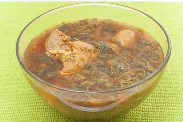 Grüner Borschtsch mit Huhn — Stockfoto