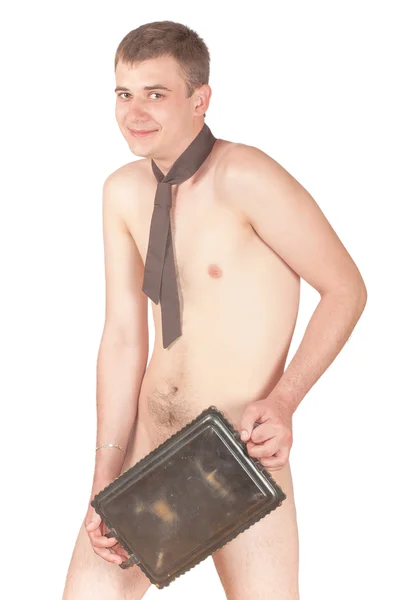 Naked young man in a tie — Stock Photo, Image