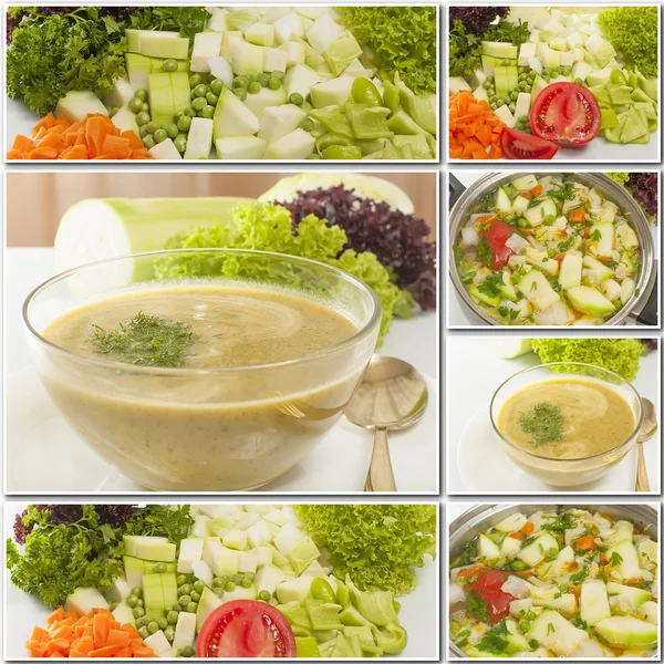 Collage of soup with vegetables — Stock Photo, Image