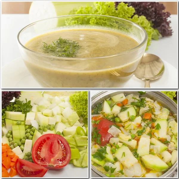 Колаж супу з овочами — стокове фото