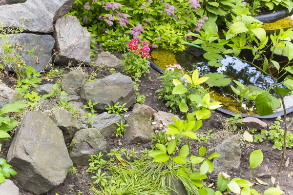 Fragment garden with an artificial pond — Stock Photo, Image