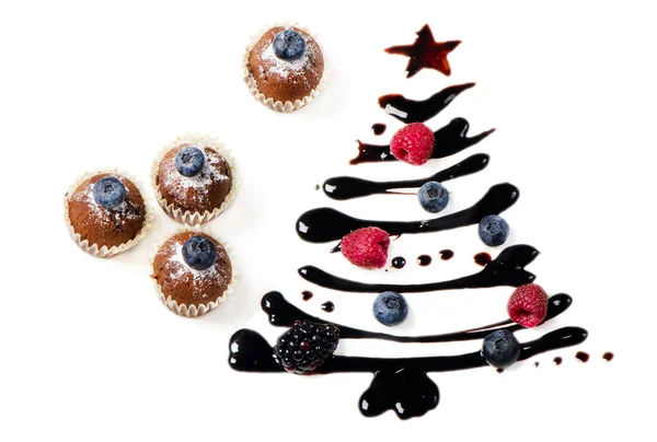Cupcakes och söt julgran — Stockfoto