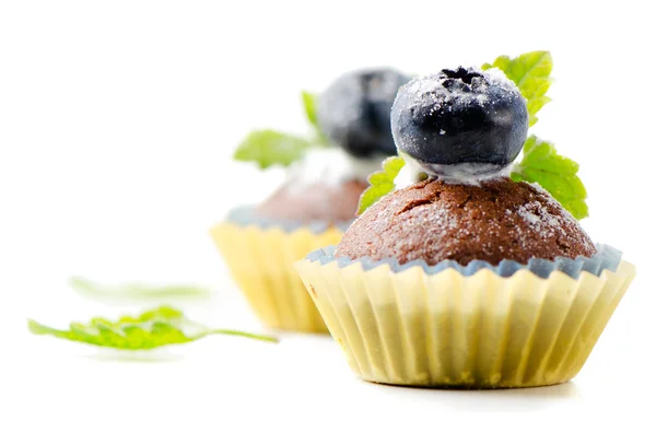 Cupcakes with fresh mint leafs — Stock Photo, Image