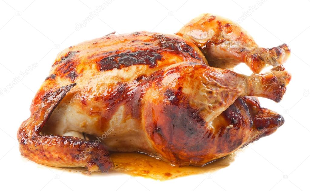 Roast Chicken White Background : Premium Photo Roasted Chicken With Crust Isolated On White Background, White baking dish on wooden background.