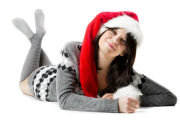 Happy woman with Santa Hat — Stock Photo, Image