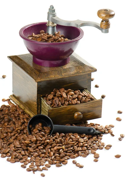 Kaffe och gammaldags kaffekvarn — Stockfoto